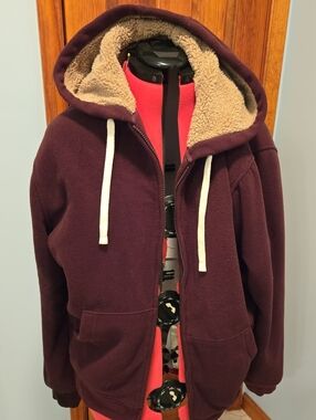Outdoor Life Men's Hooded Sherpa Jacket in Deep Merlo with Cream Lining